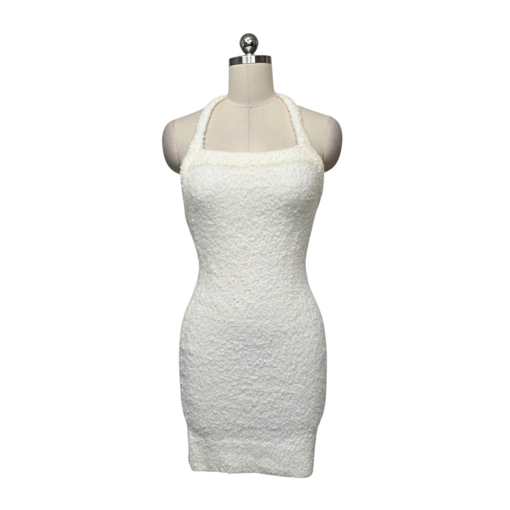 SER.O.YA Georgiana Dress Winter White Boucle Knit Halter Mini Womens Size Large